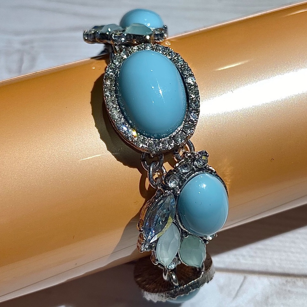 Blue Stone and Rhinestones Toggle Bracelet